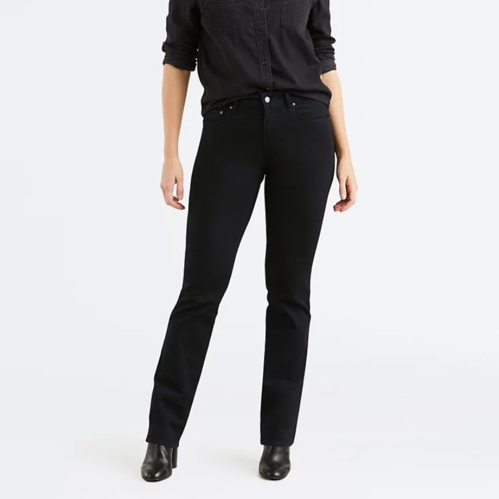 Levi’s solid black 505 straight jeans zip button fly women's size 31 mid rise